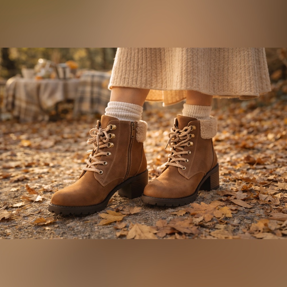 Market & Spruce Brown Faux Leather Faux Fur Lined  Boots Women 8.5